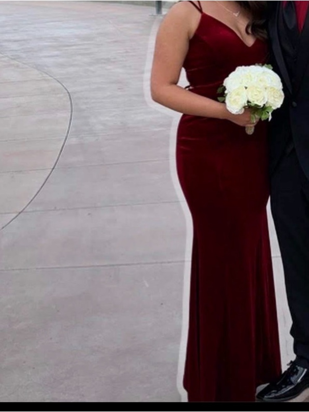Windsor Deep Burgundy Velvet Spaghetti-Strap Prom Gown